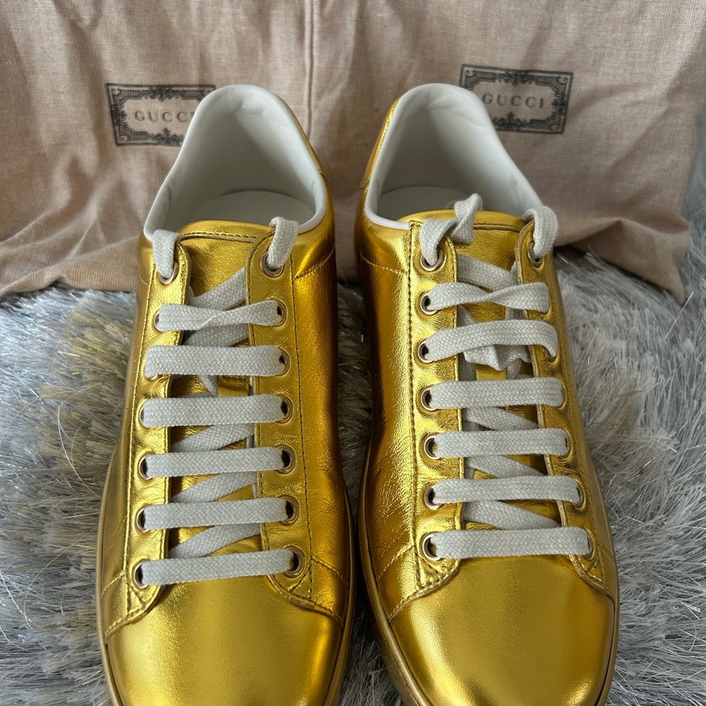 New Gold Gucci Napa Silk Sneakers